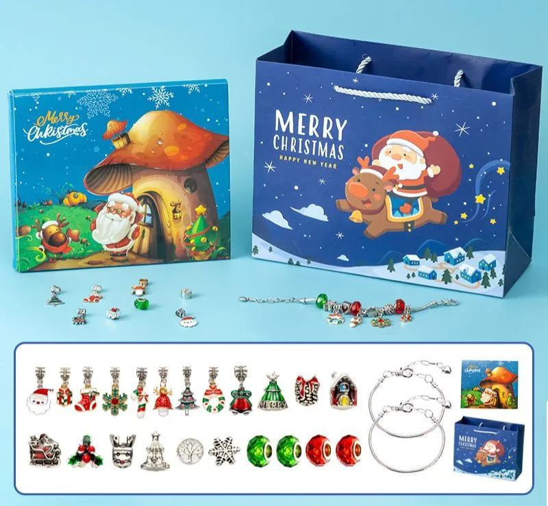 Christmas Princess Advent Calendar Bracelet 24 Days of Christmas Countdown Calendar Jewellery Blind Box, DIY Jewelry Making Kit with Charm Beads, DIY Christmas Bracelet Gifts for Girls - auphotoblanket