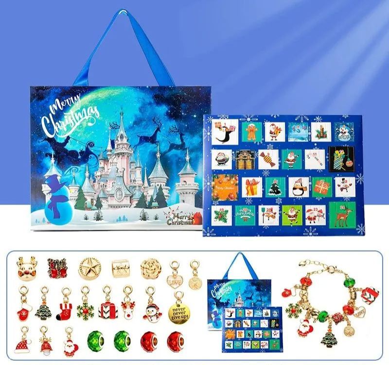 Christmas Princess Advent Calendar Bracelet 24 Days of Christmas Countdown Calendar Jewellery Blind Box, DIY Jewelry Making Kit with Charm Beads, DIY Christmas Bracelet Gifts for Girls - auphotoblanket