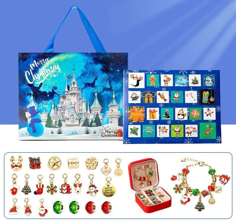 Christmas Princess Advent Calendar Bracelet 24 Days of Christmas Countdown Calendar Jewellery Blind Box, DIY Jewelry Making Kit with Charm Beads, DIY Christmas Bracelet Gifts for Girls - auphotoblanket