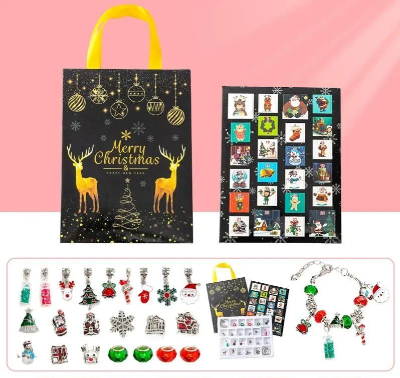 Christmas Princess Advent Calendar Bracelet 24 Days of Christmas Countdown Calendar Jewellery Blind Box, DIY Jewelry Making Kit with Charm Beads, DIY Christmas Bracelet Gifts for Girls - auphotoblanket