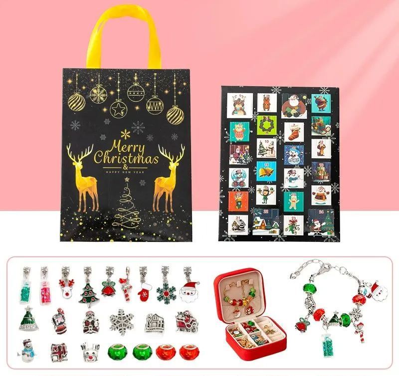 Christmas Princess Advent Calendar Bracelet 24 Days of Christmas Countdown Calendar Jewellery Blind Box, DIY Jewelry Making Kit with Charm Beads, DIY Christmas Bracelet Gifts for Girls - auphotoblanket