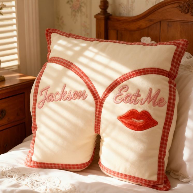 Personalized Embroidery Playful Couple Eat Me Pillow Custom Couple Date Night Pillow Valentine's Day Gift for Boyfriend Girlfriend - auphotoblanket