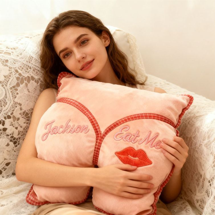 Personalized Embroidery Playful Couple Eat Me Pillow Custom Couple Date Night Pillow Valentine's Day Gift for Boyfriend Girlfriend - auphotoblanket