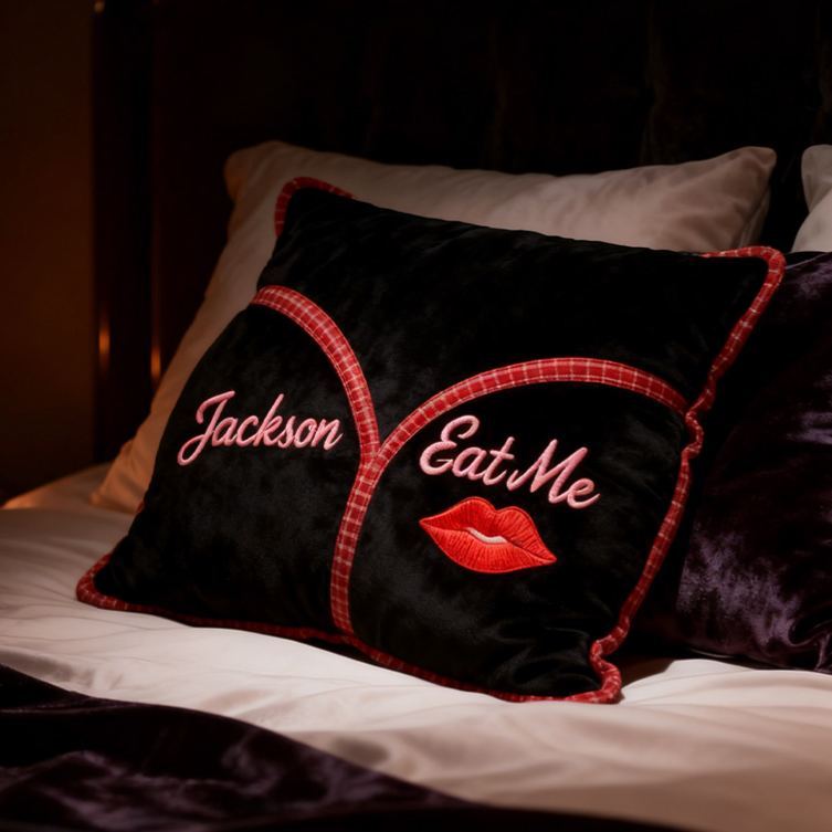 Personalized Embroidery Playful Couple Eat Me Pillow Custom Couple Date Night Pillow Valentine's Day Gift for Boyfriend Girlfriend - auphotoblanket