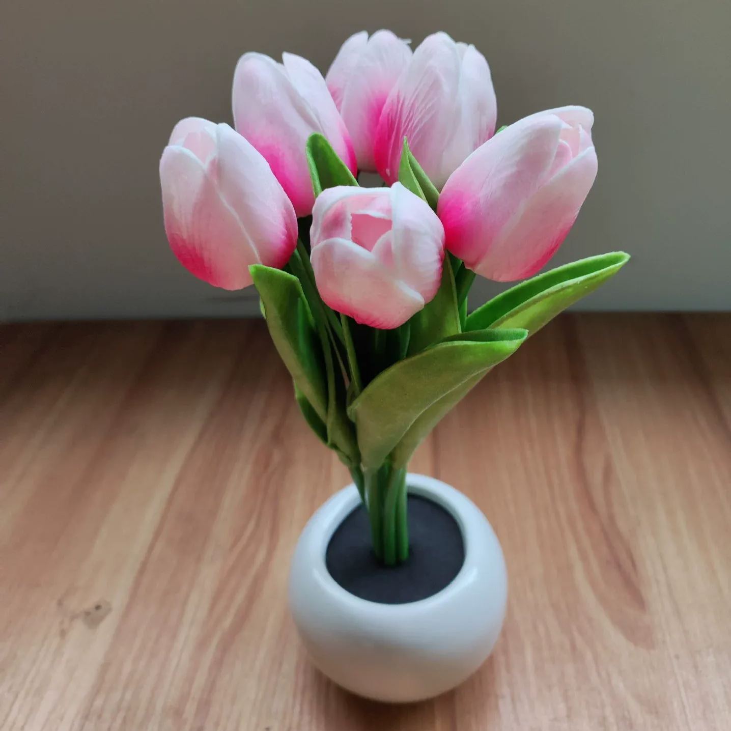 Contemporary Creative Tulip Flower Ceramic PU USB LED Table Lamp For Bedroom - auphotoblanket