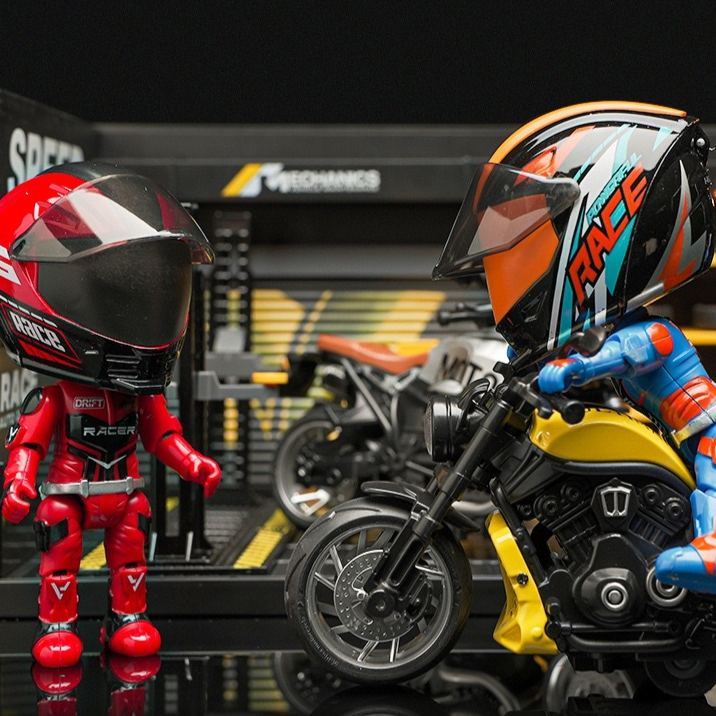 Mini Transformable Motorcycle Rider Doll Figurine Racing Helmet Biker Desk Display Gift - auphotoblanket