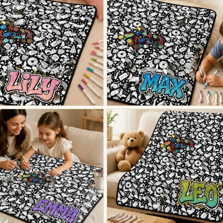 DIY Drawing Blanket (Optional 24-Color Marker Set) Create Your Art Blanket Washable Keepsake Blanket for Kids & Adults - auphotoblanket