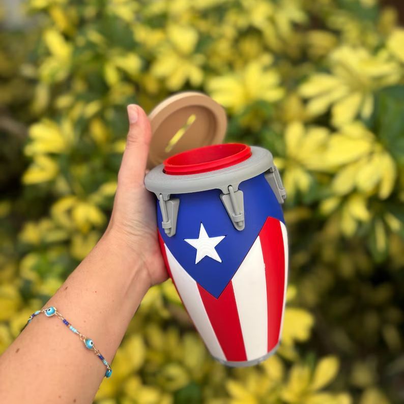 3D Printed Conga Drum Piggy Bank Coin Bank Can Cooler, Cuba Flag Decor, Music Lover Gift - auphotoblanket