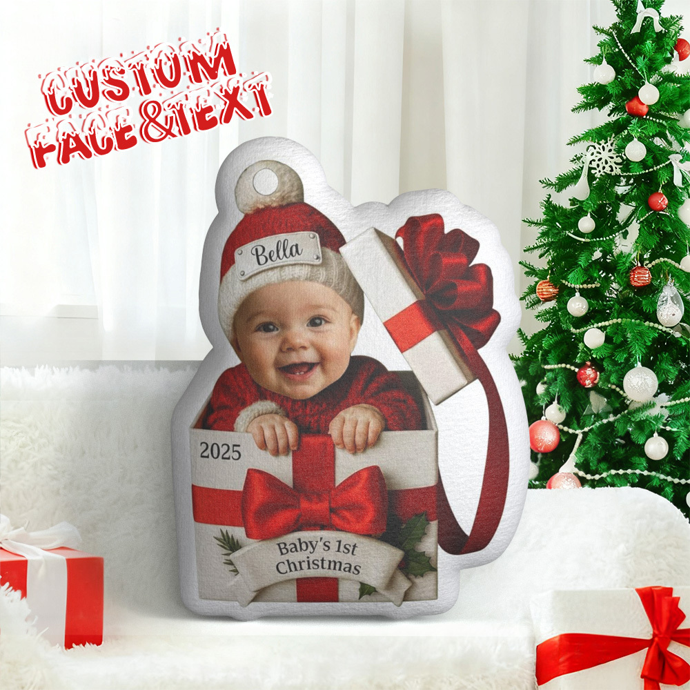 Custom Face Cute Baby 1st Christmas Socks Pillow, Personalized Portrait & Name - auphotoblanket