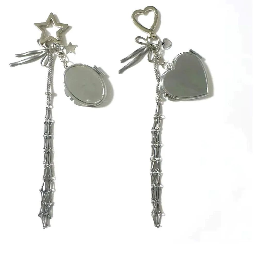 Metal Lipstick Holder Bag Charm Heart & Star Decor Lipstick Case Keychain With Mini Mirror Bag Pendant For Handbags - auphotoblanket