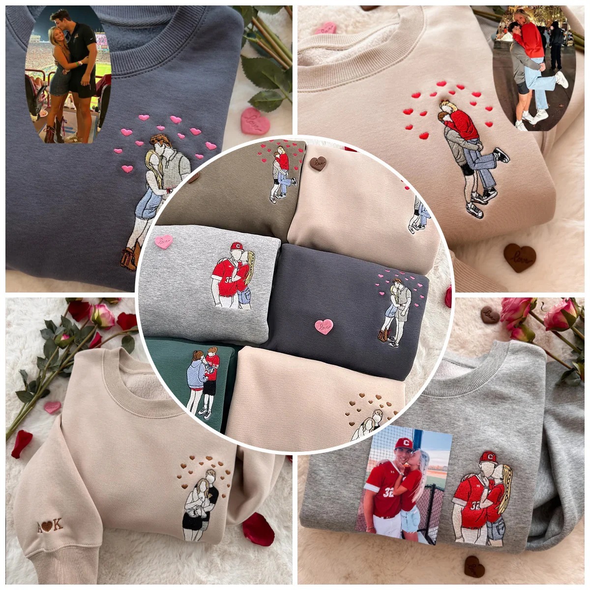 Custom Embroidered Portrait Sweatshirt from Photo Valentine's Day Gift - auphotoblanket