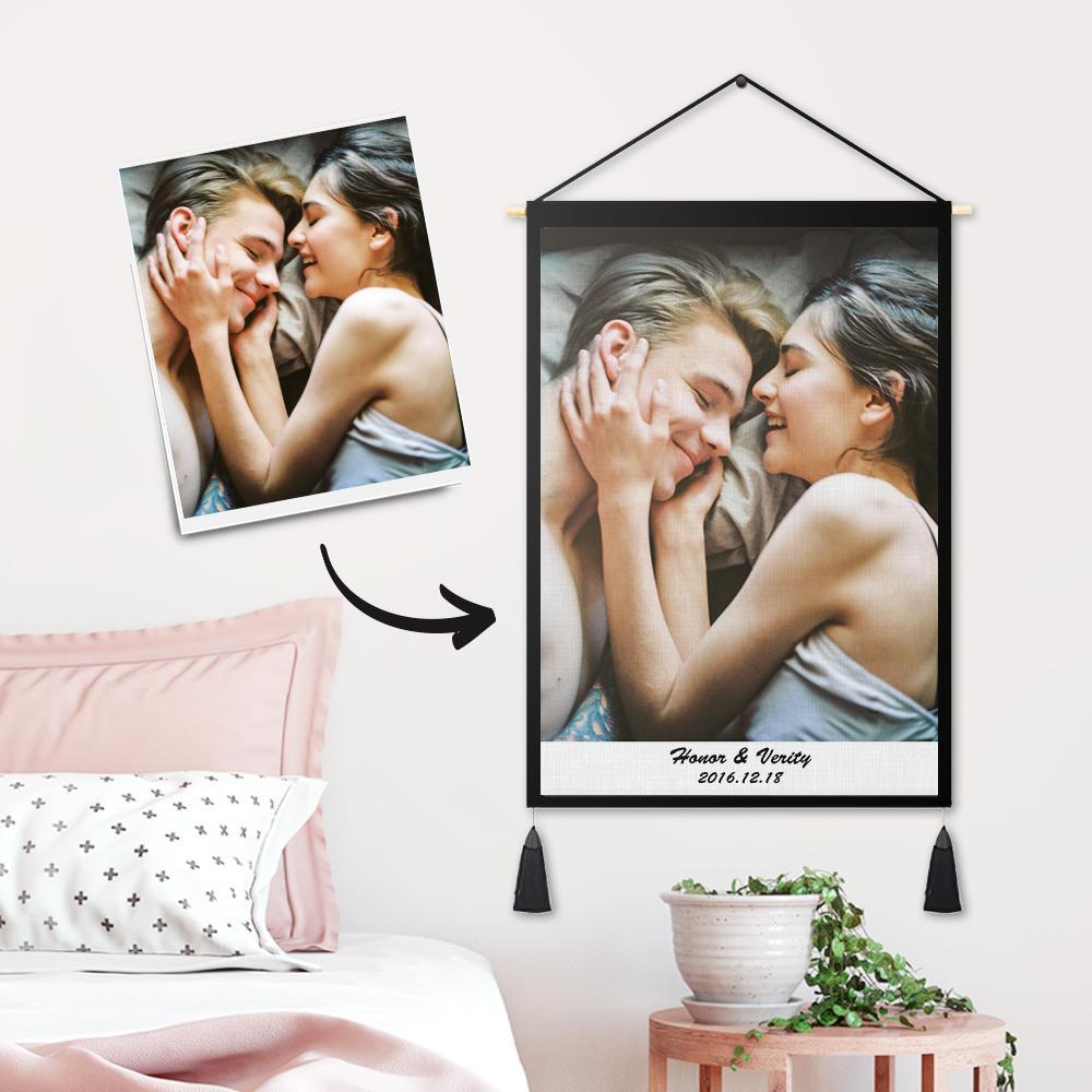 Custom Tapestry Personalised Photo Tapestry Engraving Wall Decor Hanging Fabric Tapestry Poster Couple Name & Special Date