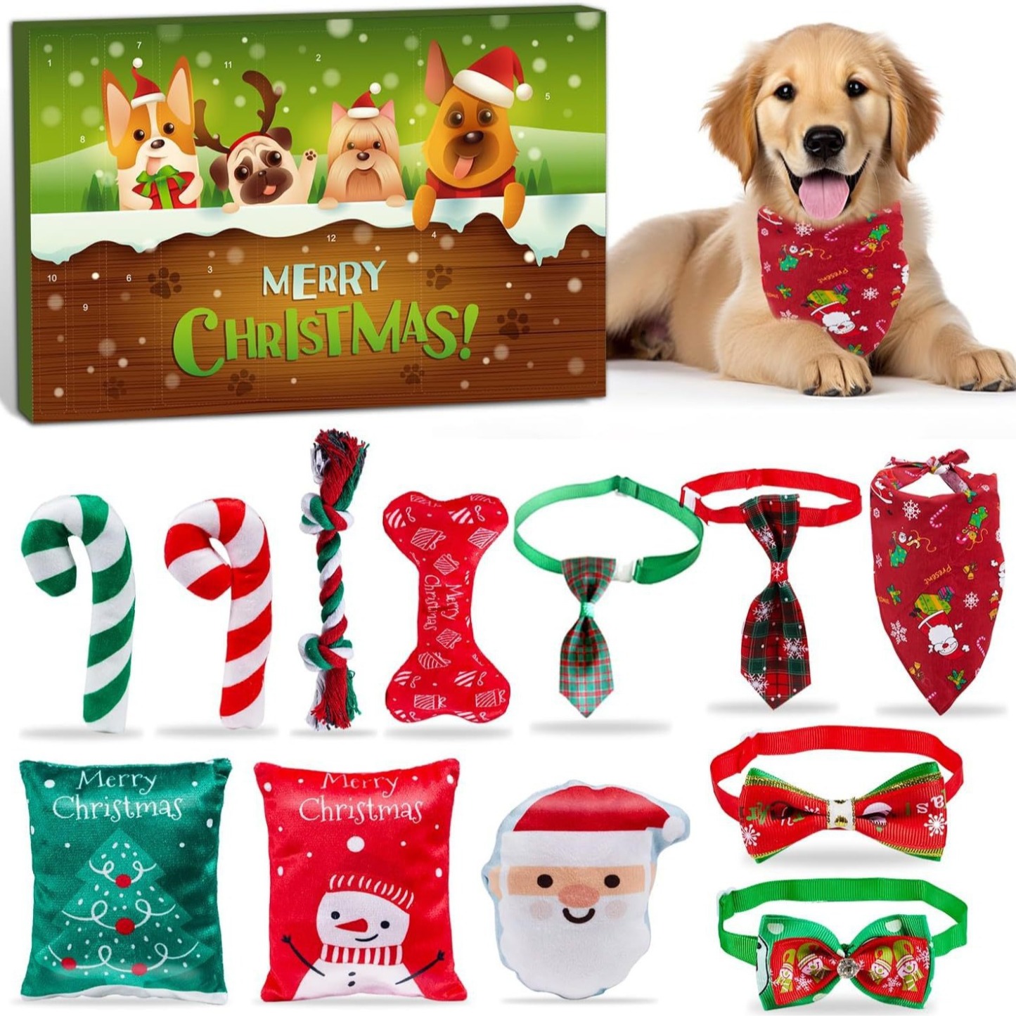 Dog Advent Calendar 24 Days Dog Toy Christmas Countdown Calendar with Chew Ropes Toys Squeaky Balls Teething Toys Christmas Toy Gift for Xmas Small Large Dog Puppy Pet - auphotoblanket