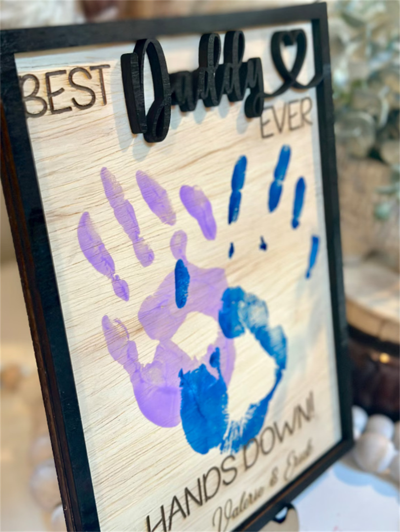 Custom Father's Day Day gift | Best daddy ever | Handprint Sign | DIY children's gift | Best dad ever,Personalized Engraved Wooden Sign for dad - auphotoblanket