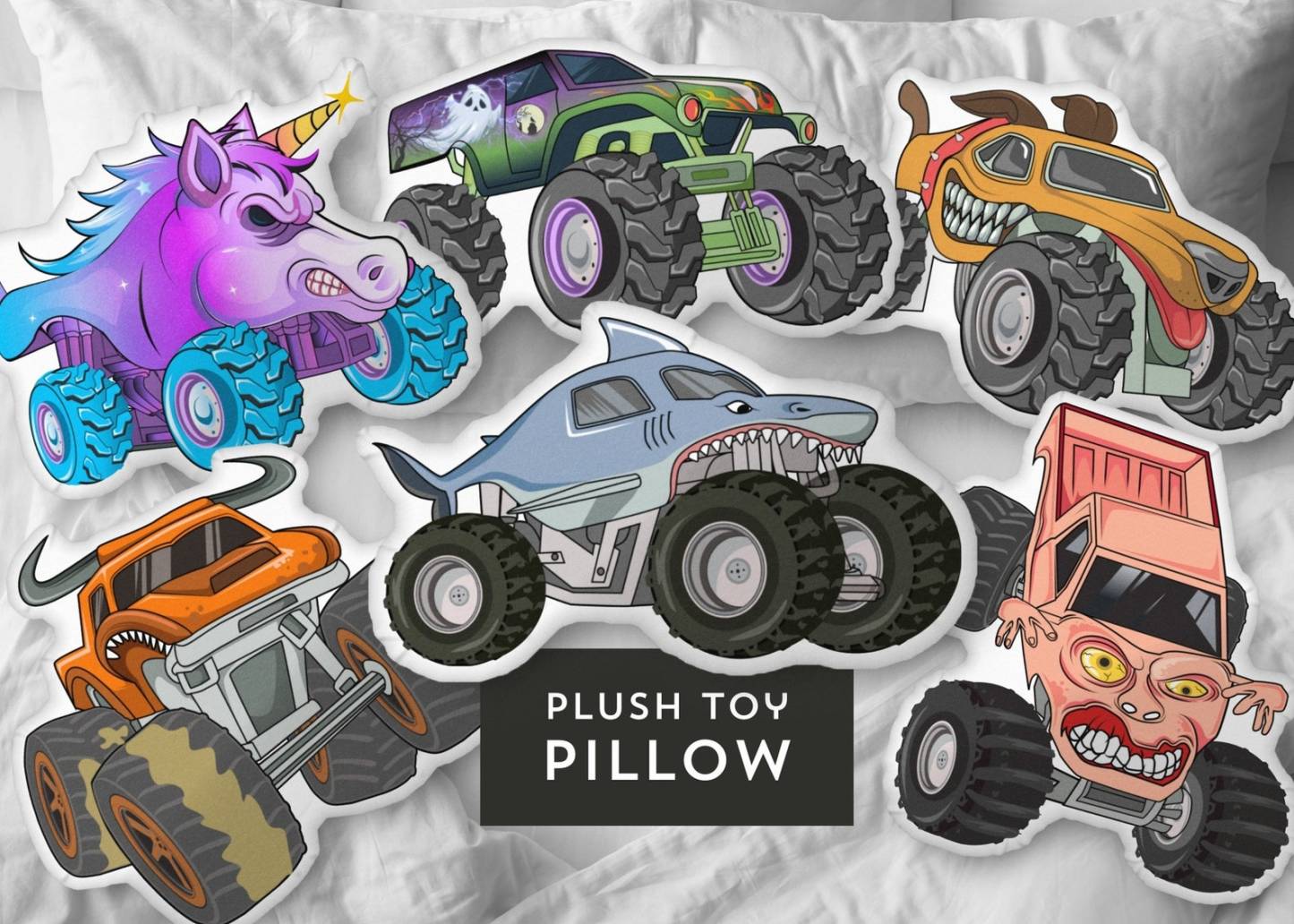 Monster Truck Shaped Pillow, Monster Truck Decorative Pillow, Kids Throw Pillow, Boys Room Decor - auphotoblanket