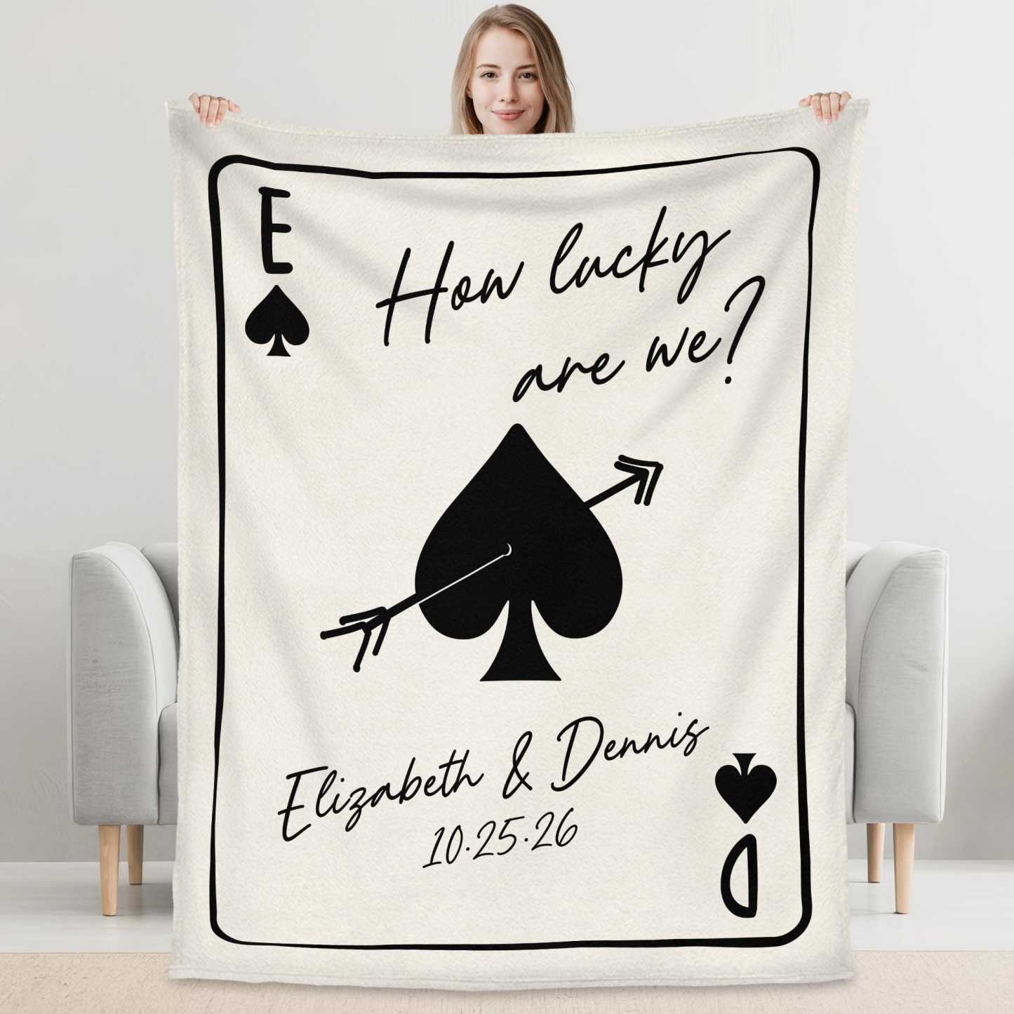 Personalized Playing Cards Fleece Blanket: Custom Photo Red Rose Valentine's Day Anniversary Gift - auphotoblanket