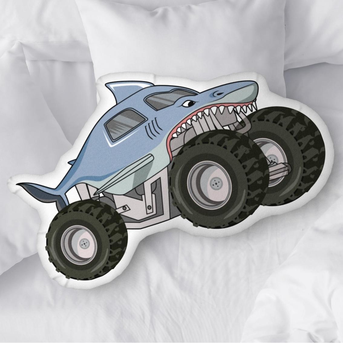 Monster Truck Shaped Pillow, Monster Truck Decorative Pillow, Kids Throw Pillow, Boys Room Decor - auphotoblanket