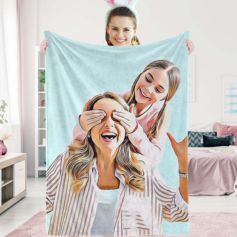 Mother's Day Gift Custom Blankets Personalised Photo Blankets Painted Art Portrait Fleece Blanket