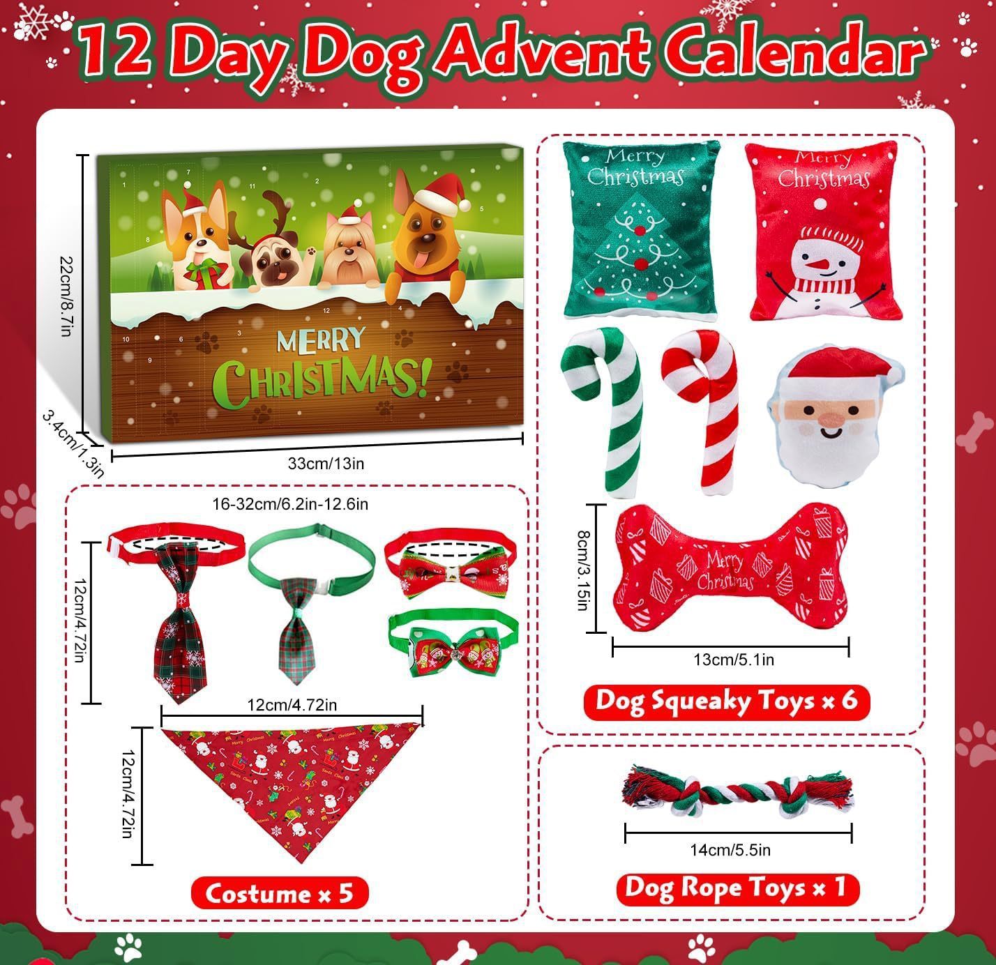 Dog Advent Calendar 24 Days Dog Toy Christmas Countdown Calendar with Chew Ropes Toys Squeaky Balls Teething Toys Christmas Toy Gift for Xmas Small Large Dog Puppy Pet - auphotoblanket