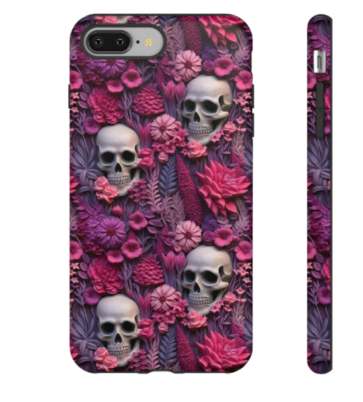 Valentines Skeletons In Bloom Phone Case | Embroidered Valentines Day Cottagecore Floral Skull Phone Cover For iPhone | Pixel | Samsung