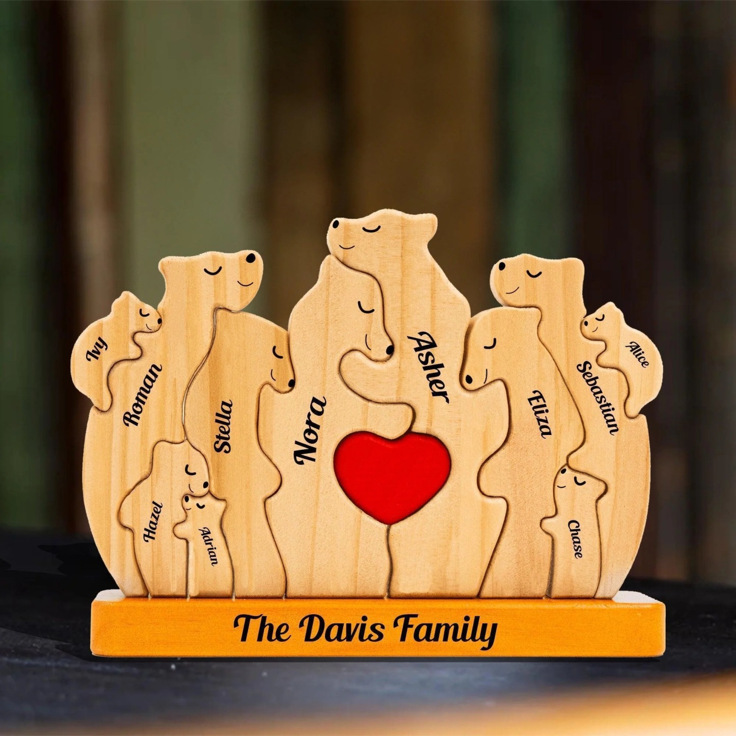 Personalized Wooden Bears Family, Bear Shaped Wood Puzzle with Custom Name- Gift for Mother's Day, Thanksgiving, Christmas