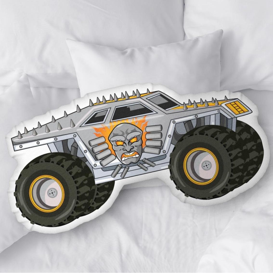 Monster Truck Shaped Pillow, Monster Truck Decorative Pillow, Kids Throw Pillow, Boys Room Decor - auphotoblanket