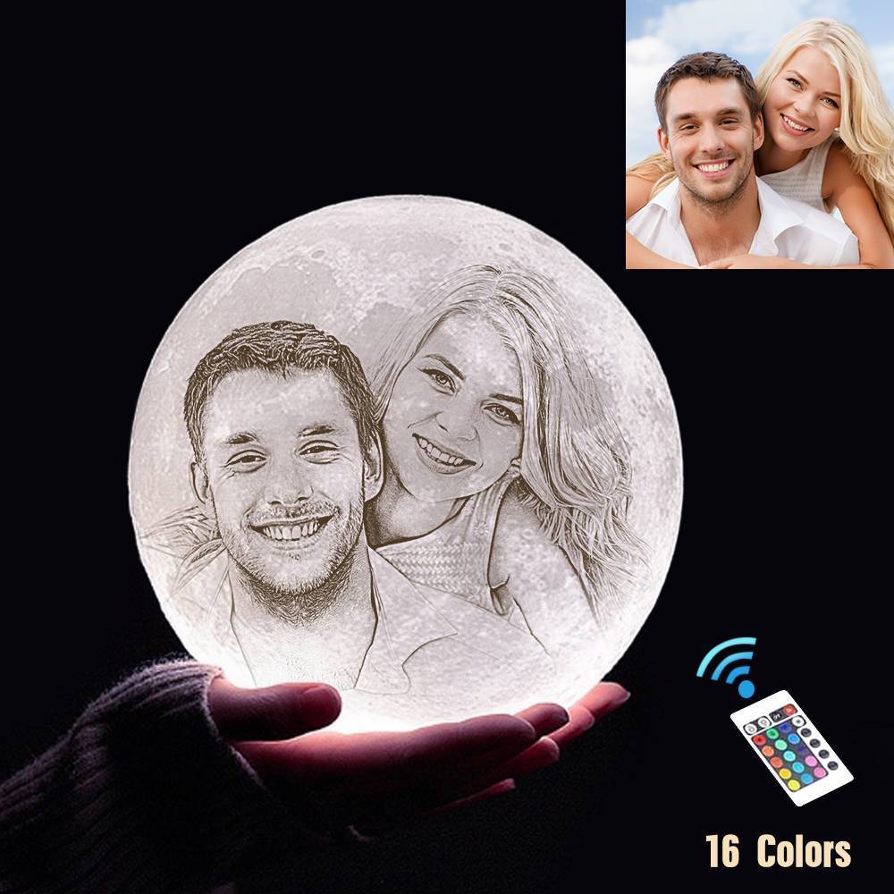 Custom 3D Printing Photo Moon Light With Your Text-For Valentine-Remote Control 16 Colors(10-20cm)