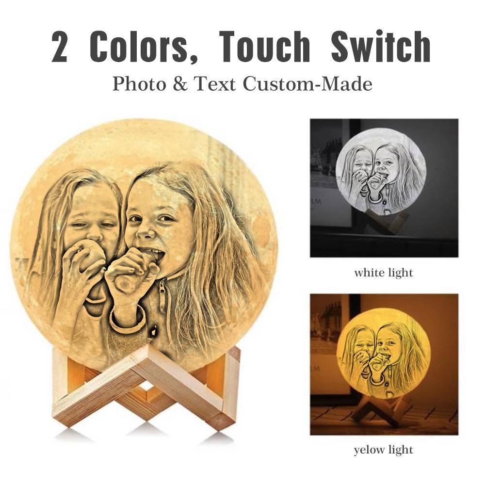 Custom 3D Printing Photo Moon Light With Your Text-For Baby-Touch Two Colors(10-15cm) - auphotoblanket