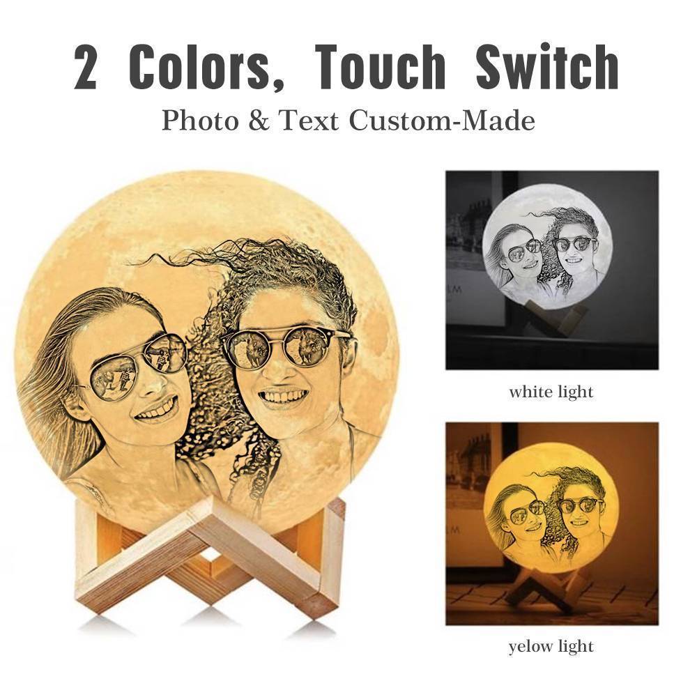 Custom 3D Printing Photo Moon Light With Your Text-For Friends-Touch Two Colors(10-15cm) - auphotoblanket
