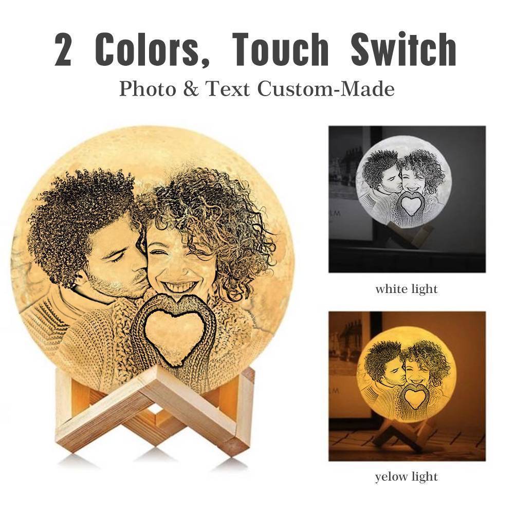 Valentine's Day Gifts Photo Moon Lamp Custom 3D Printing Photo Moon Light With Your Text-Touch Two Colors(10-15cm) - auphotoblanket
