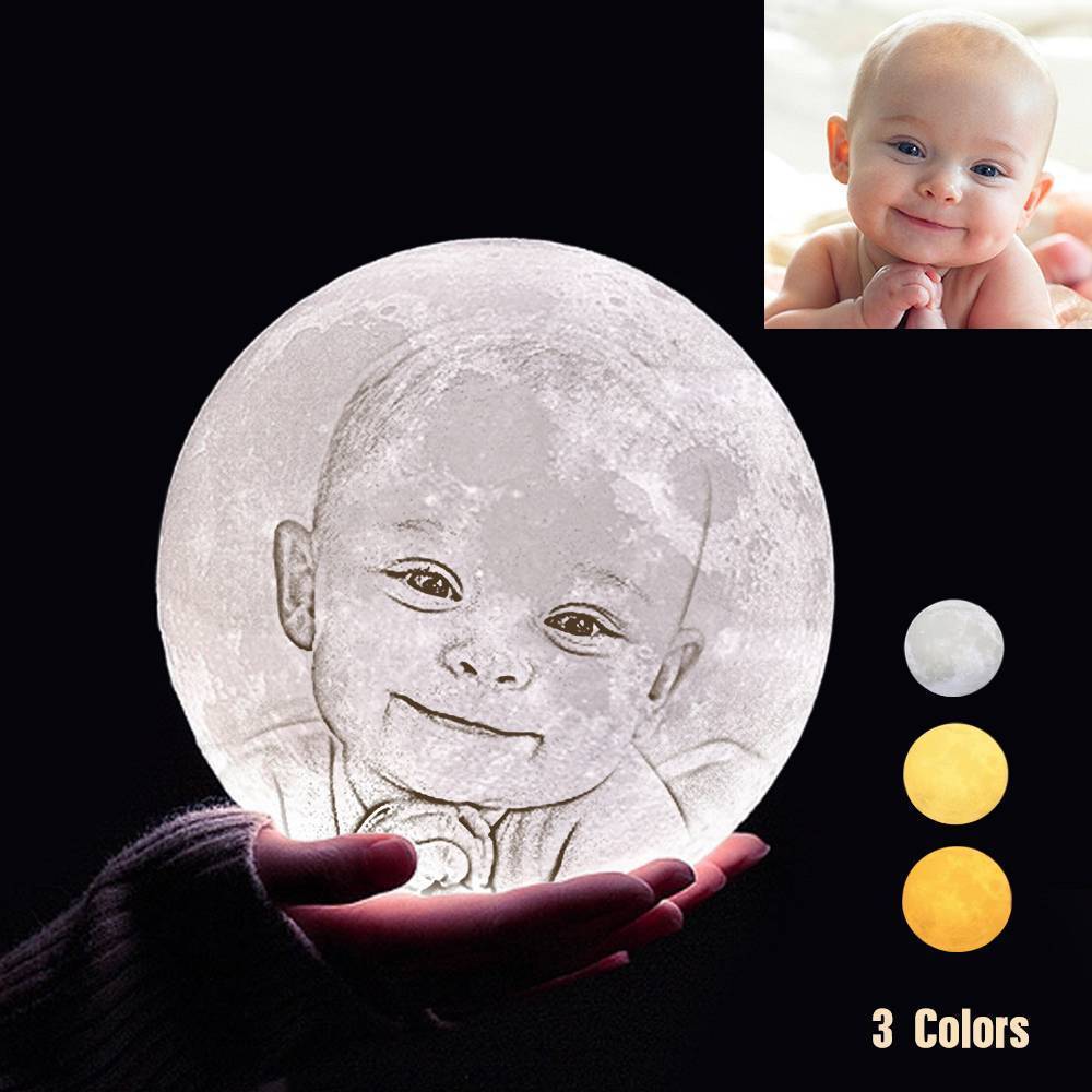 Custom 3D Printing Photo Moon Light With Your Text-For Baby-Tap 3 Colors(10-20cm)