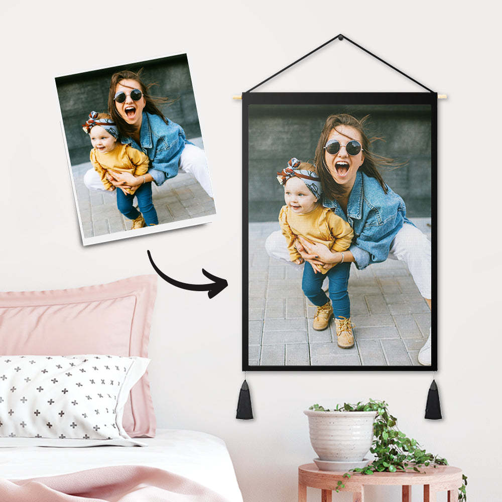 Custom Mother and Daughter Photo Tapestry - Wall Decor Hanging Fabric Painting Hanger Frame Poster