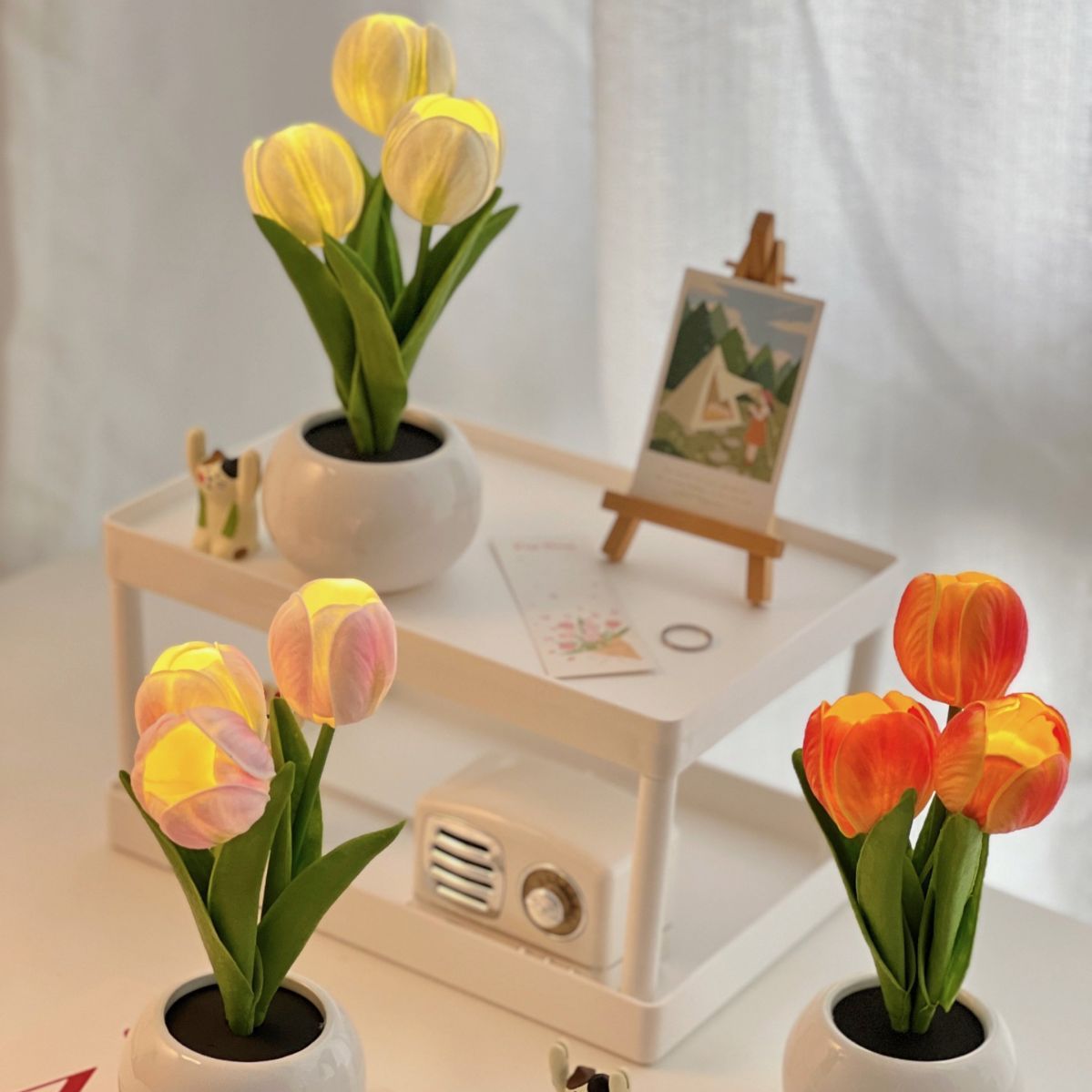 Contemporary Creative Tulip Flower Ceramic PU USB LED Table Lamp For Bedroom - auphotoblanket