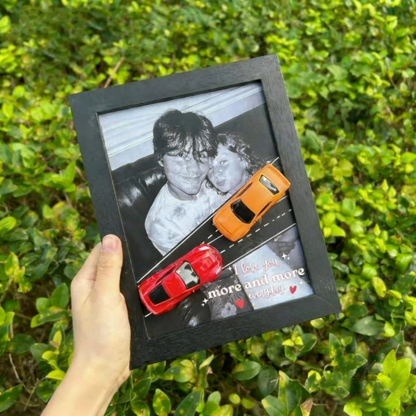 Personalized Race Car Photo Gifts For Couples on Valentine's Day, Wheels for Car Lover Custom Car Frame Anniversary Gift For Loved Ones - auphotoblanket