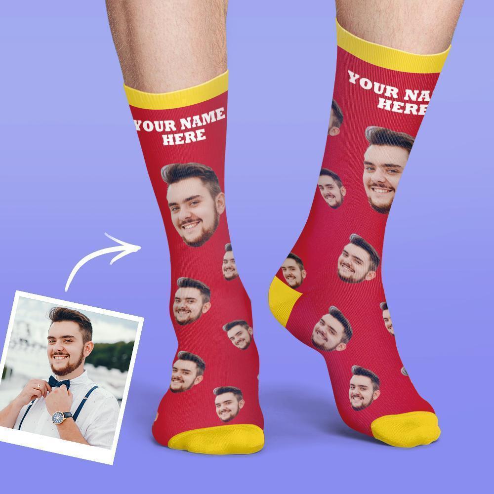 Personalised Socks Custom Photo Socks Dog Photo Socks With Your Text - Red