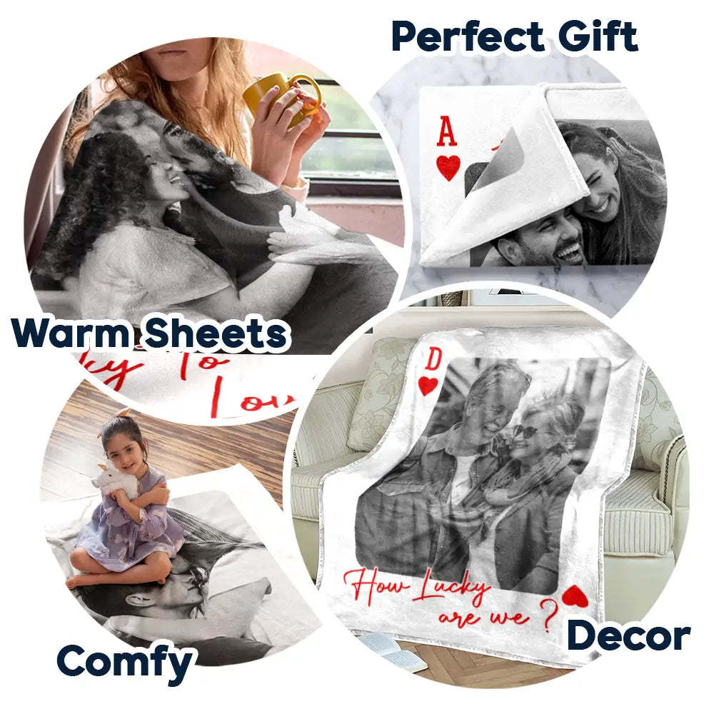 Personalized Playing Cards Fleece Blanket: Custom Photo Red Rose Valentine's Day Anniversary Gift - auphotoblanket