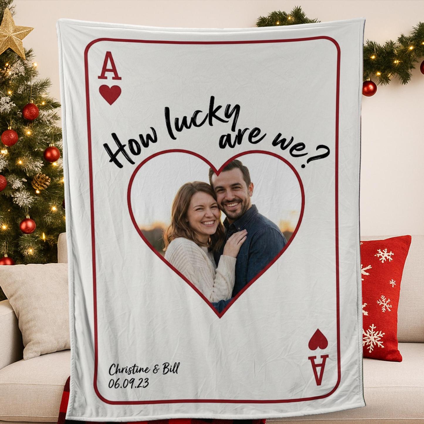Personalized Playing Cards Fleece Blanket: Custom Photo Red Rose Valentine's Day Anniversary Gift - auphotoblanket