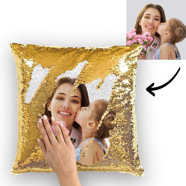 Mother Day Gift Full Printing Reversible Personalised Photo Sequin Pillow 15.75" x 15.75"