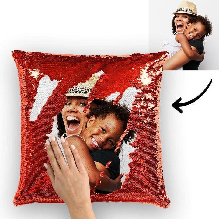 Mother's Day Gift Full Printing Reversible Personalised Photo Sequin Pillow 15.75" x 15.75"