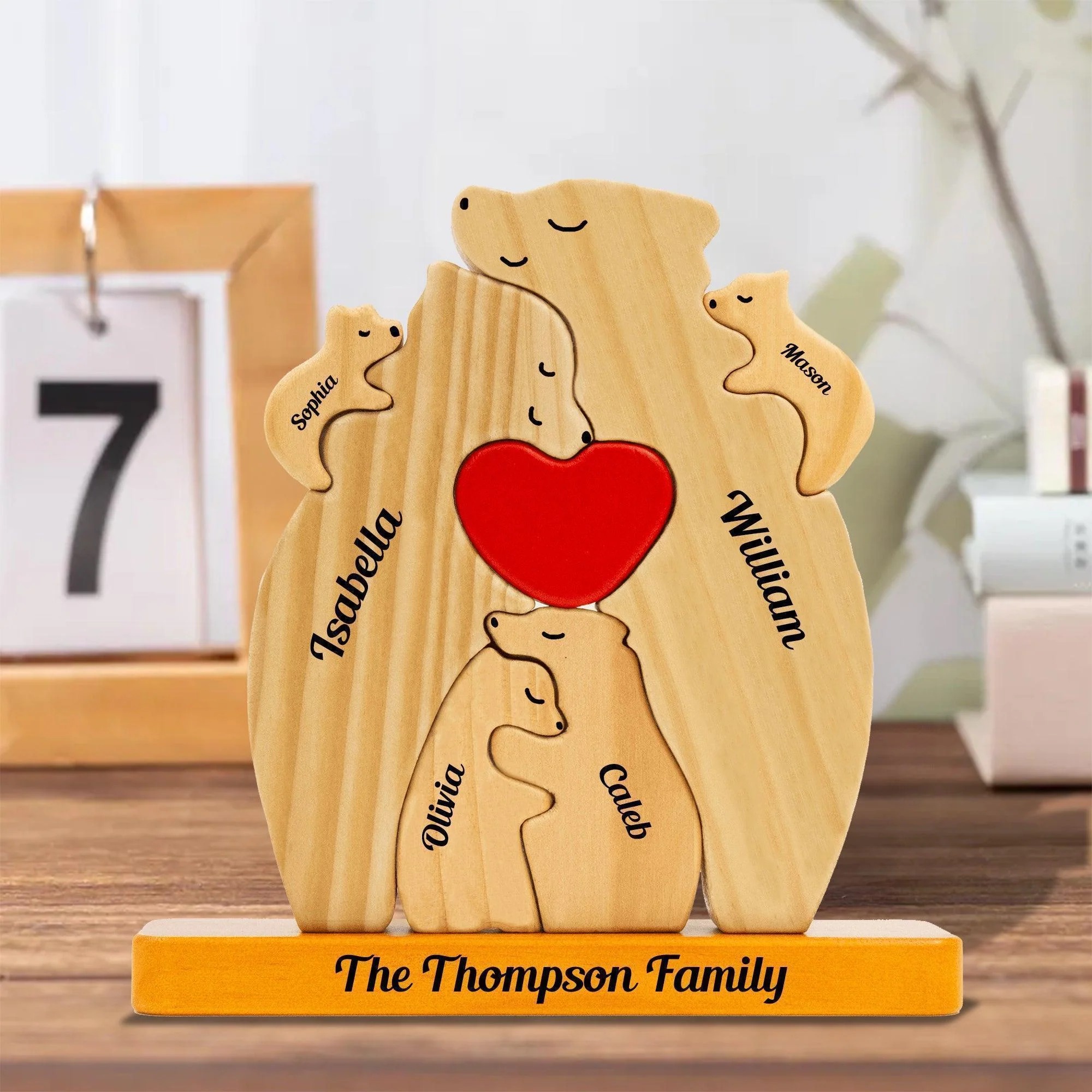 Personalized Wooden Bears Family, Bear Shaped Wood Puzzle with Custom Name- Gift for Mother's Day, Thanksgiving, Christmas