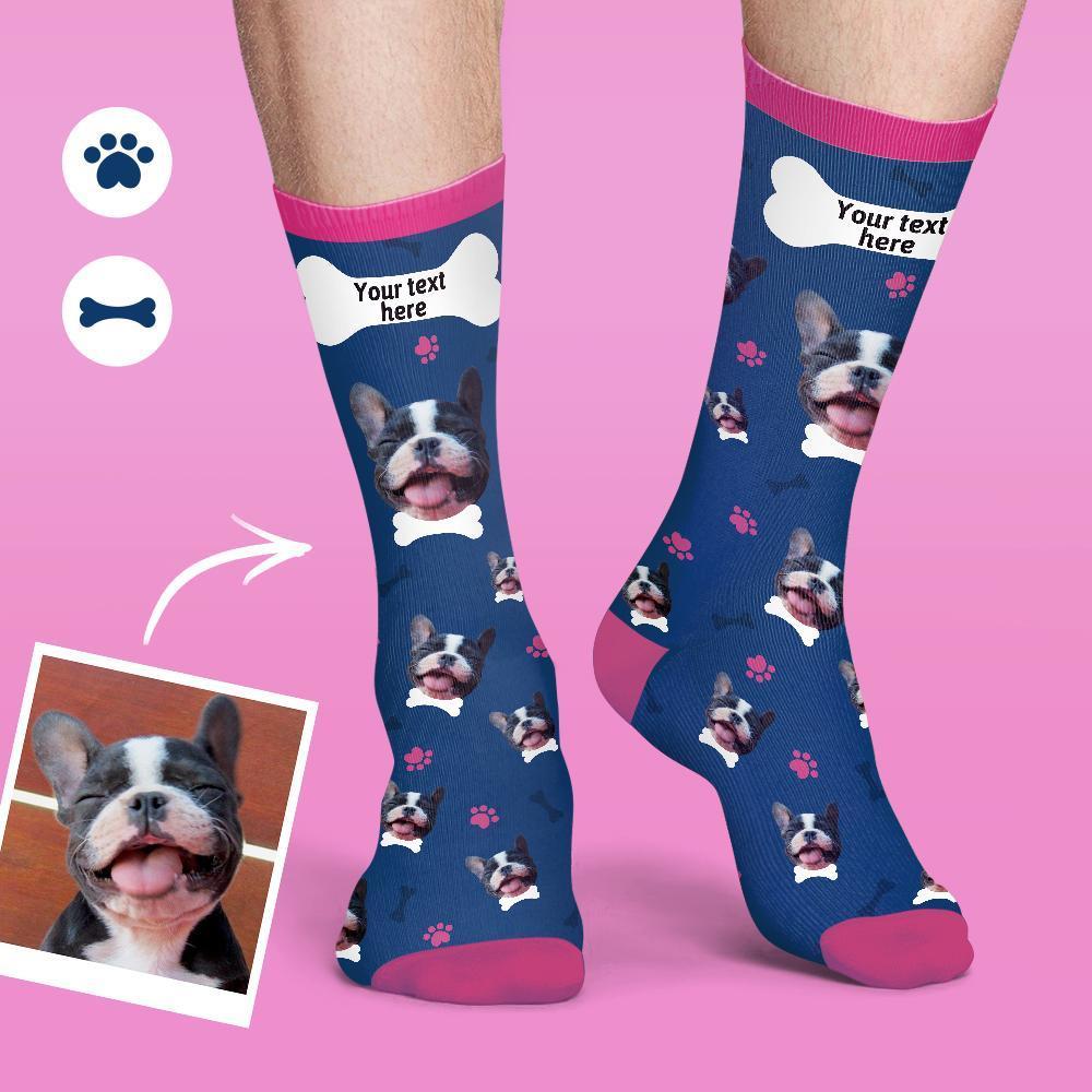 Personalised Socks Custom Photo Socks Dog Photo Socks With Your Text - Smoky Blue