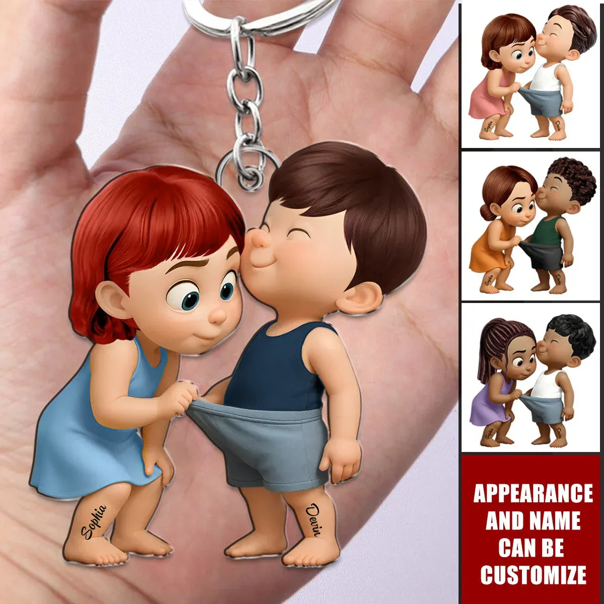 Personalized Acrylic Car Hanger - Cute Couple Kissing Moment - Custom Name Gift for Boyfriend & Girlfriend - auphotoblanket