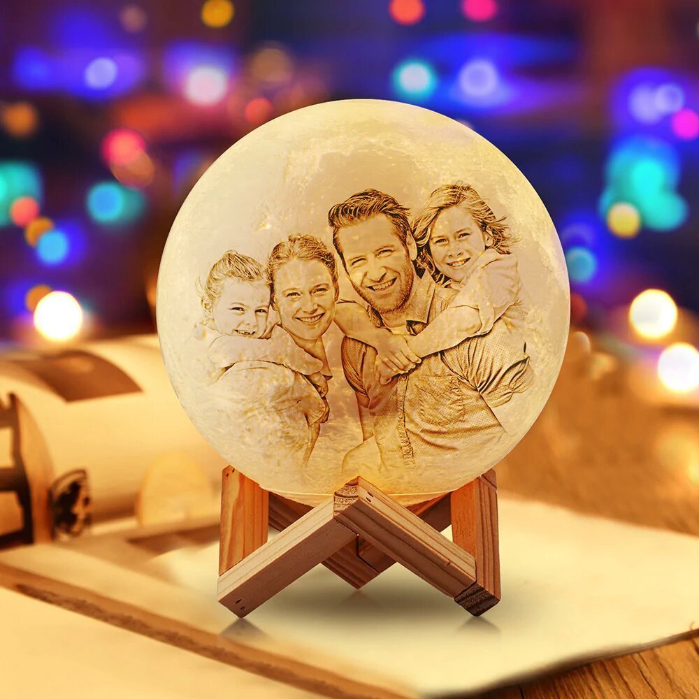 Personalized Moon Photo Lamp Shades Custom Picture Light & Engraving Custom 3D Print Luna Light Painting Light - auphotoblanket