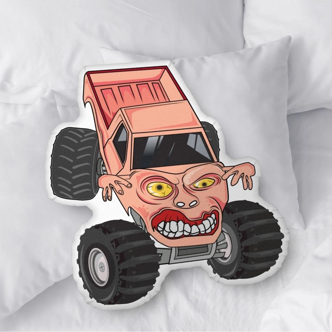 Monster Truck Shaped Pillow, Monster Truck Decorative Pillow, Kids Throw Pillow, Boys Room Decor - auphotoblanket