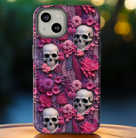 Valentines Skeletons In Bloom Phone Case | Embroidered Valentines Day Cottagecore Floral Skull Phone Cover For iPhone | Pixel | Samsung