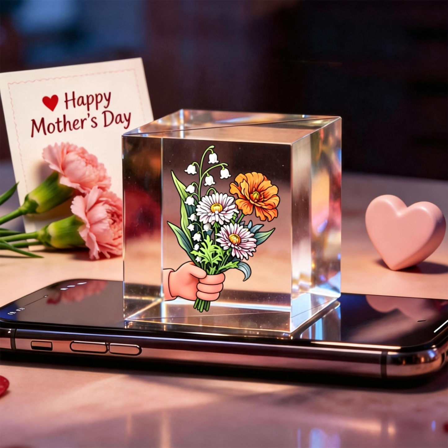 Personalized Birth Flower Hologram Video Lumina Box Custom Mother's Day Bouquet Glowing Keepsake Gift - auphotoblanket