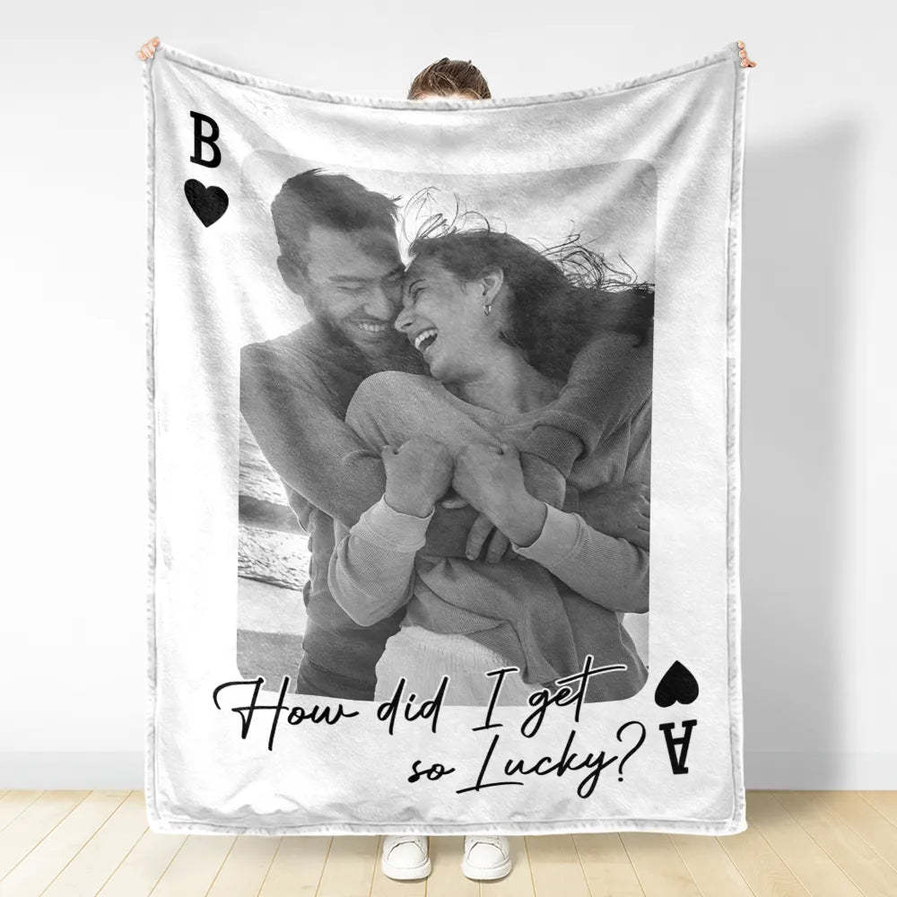 Personalized Playing Cards Fleece Blanket: Custom Photo Red Rose Valentine's Day Anniversary Gift - auphotoblanket