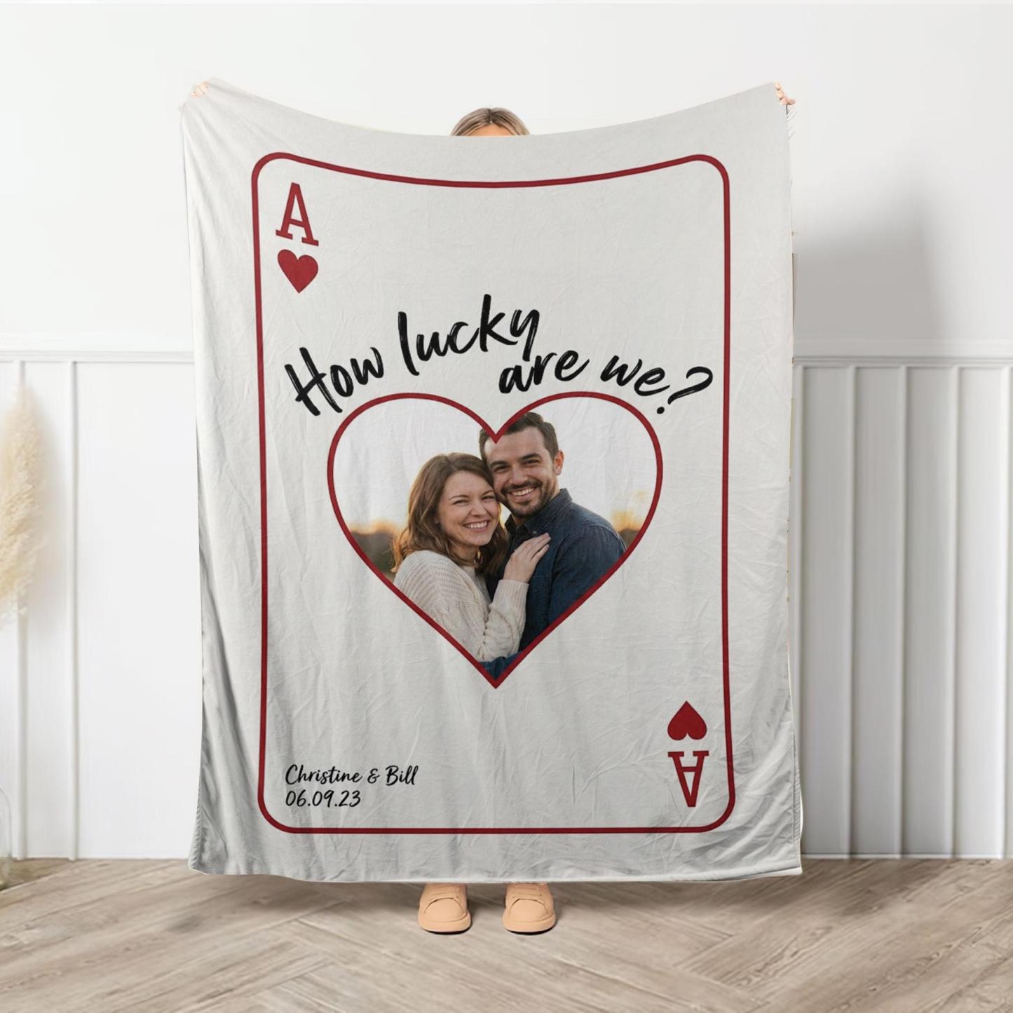 Personalized Playing Cards Fleece Blanket: Custom Photo Red Rose Valentine's Day Anniversary Gift - auphotoblanket