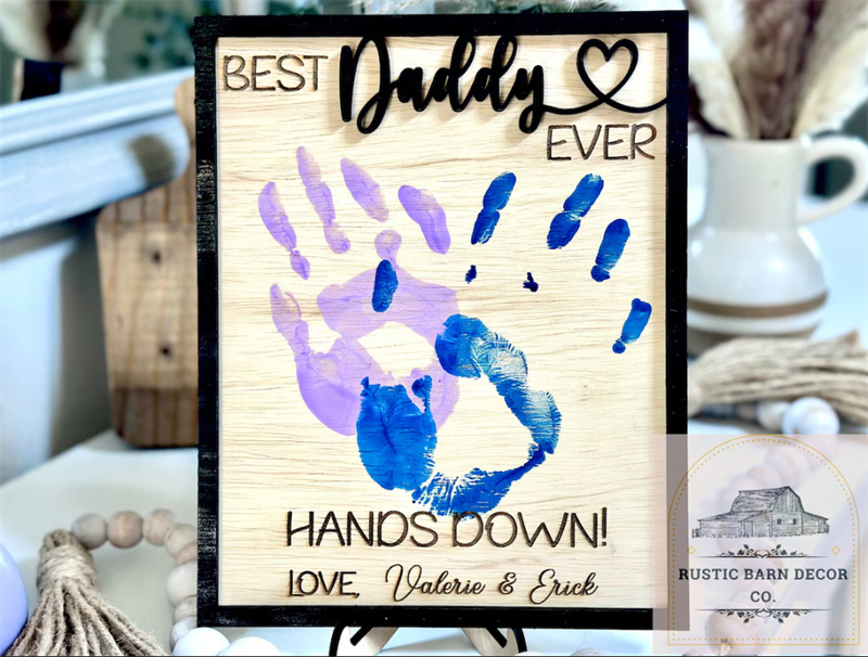 Custom Father's Day Day gift | Best daddy ever | Handprint Sign | DIY children's gift | Best dad ever,Personalized Engraved Wooden Sign for dad - auphotoblanket