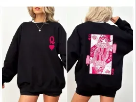 Queen of Hearts Sweatshirt Crew Neck Sweatshirt Women's Casual Long Sleeve Gift For Her - auphotoblanket